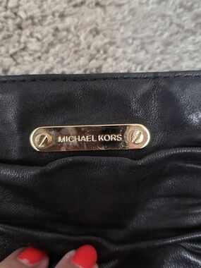 Michael Kors Black Leather Clutch with Gold Hardware
